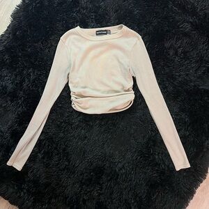 Pretty Little Thing Cream Long Sleeve Top Scrunched Sides